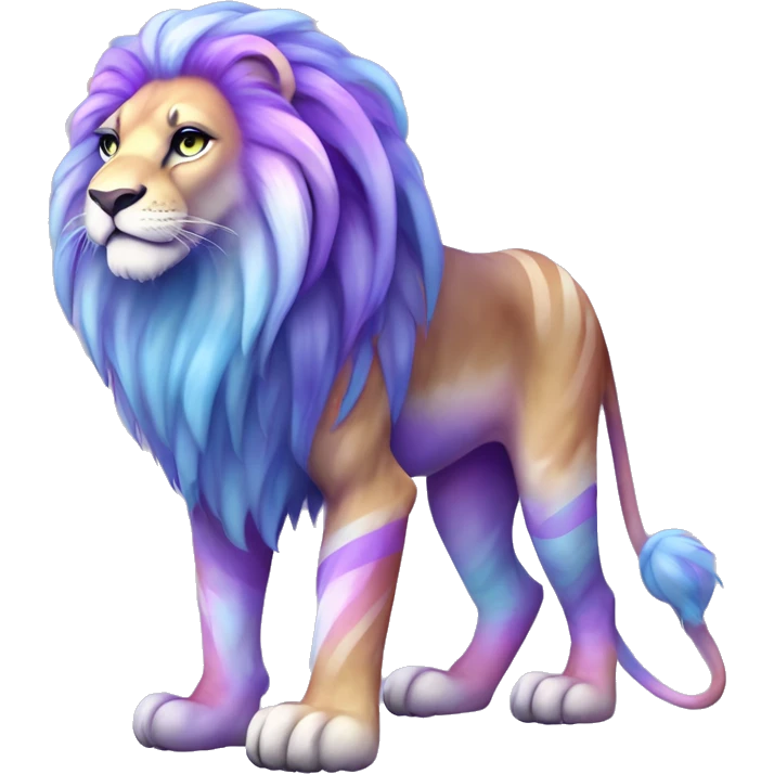 Colorful pastel vernid fantasy creature LiLaiRa Kamirah Falvie whiskers paws full body purple gradient stripes with pastel blue braided tail lion emoji