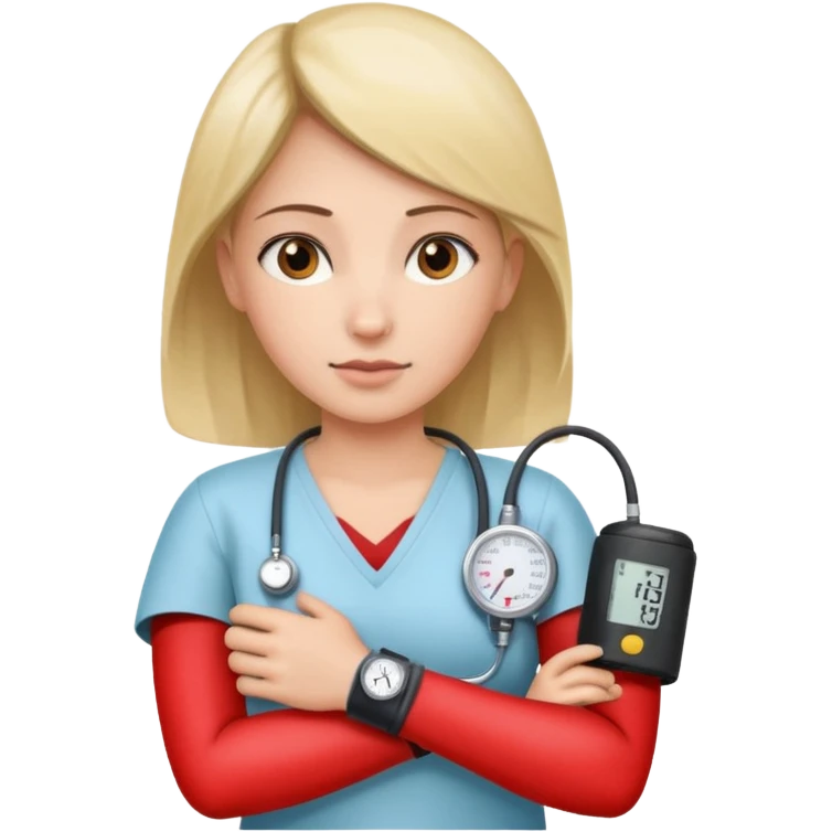blood pressure cuff wrapped around upper arm with dial reading female patirent emoji