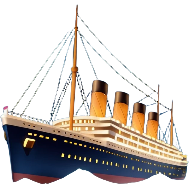 Draw the Titanic ship sailing at night with glowing lights & calm ocean waves. emoji