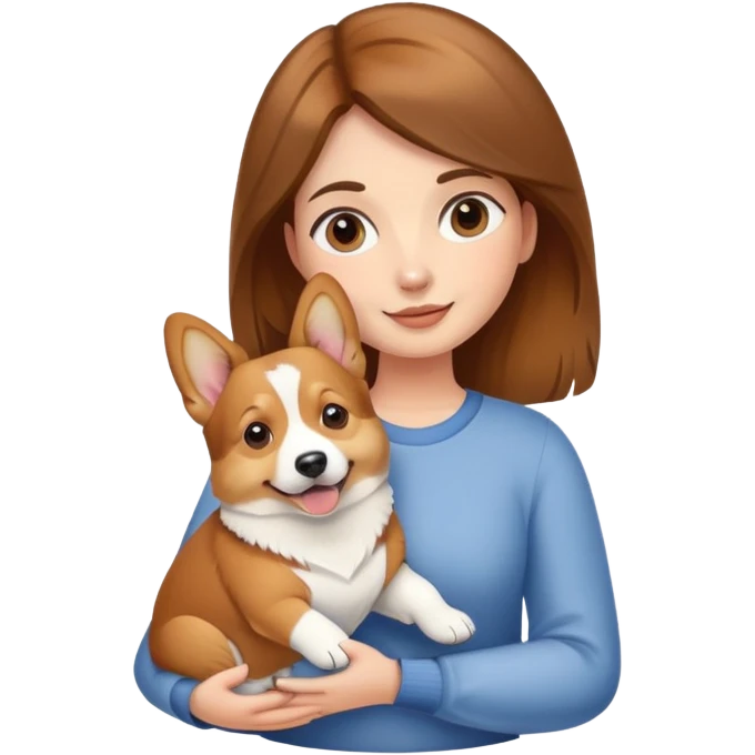 Brown-haired girl holding a corgi dog emoji