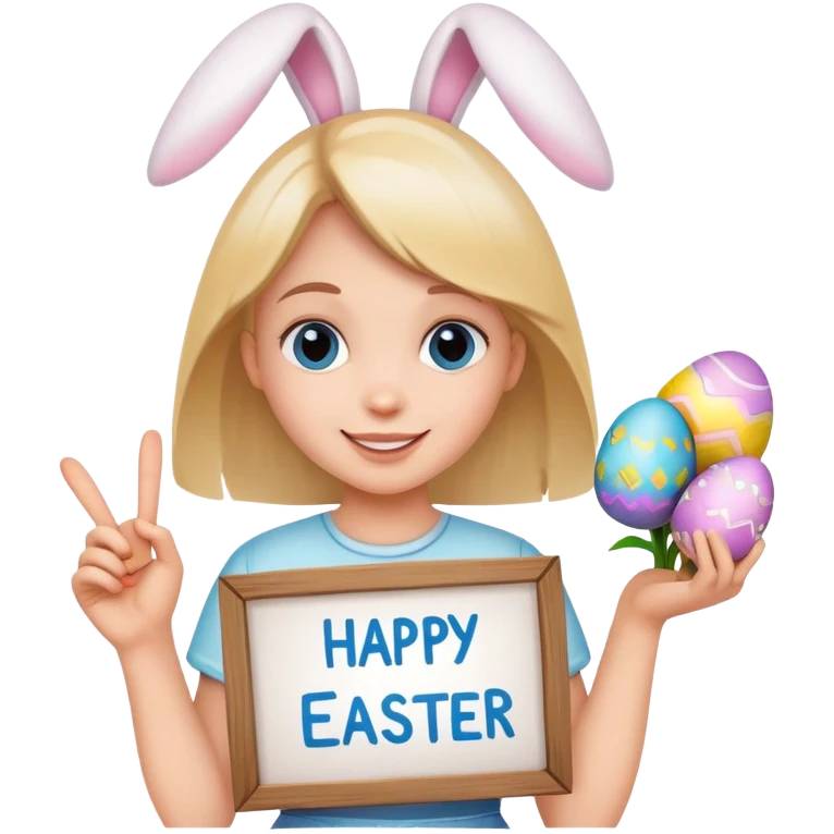 girl holding sign saying happy easter emoji