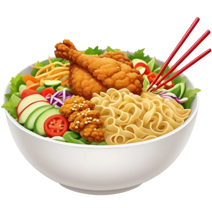 Egg noodle salad bowl with fried chicken emoji