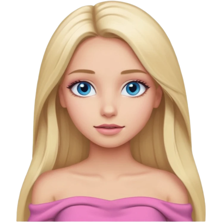 Mädchen mit blondem glattem sehr langem Haar und blauen Ozean Augen und rosanen top ohne Träger und für den Winter und latina make up emoji