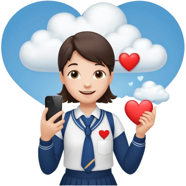 сгенерируй эмоджи где школьник из первого класса в костюме школьном деловом звонит по телефону айфону и от него исходит облачко с сердечками внутри как будто он говорит кому-то по телефону «я тебя люблю» его лицо в немного краснеет и улыбается типо от милоты  emoji