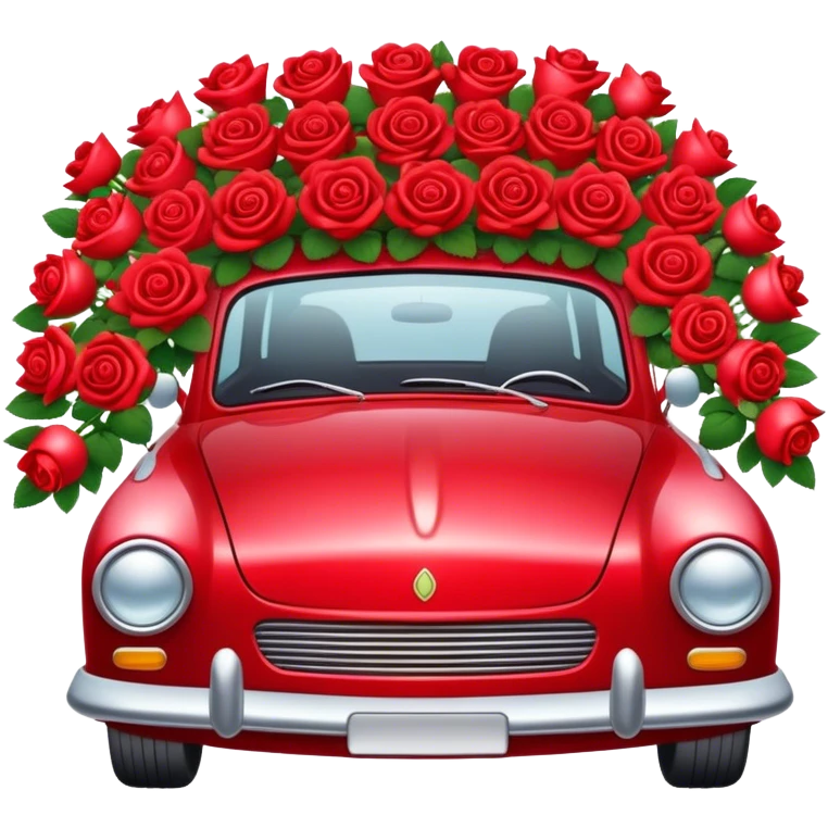 Ruby red car in the trunk many Strawberry Red roses black emoji