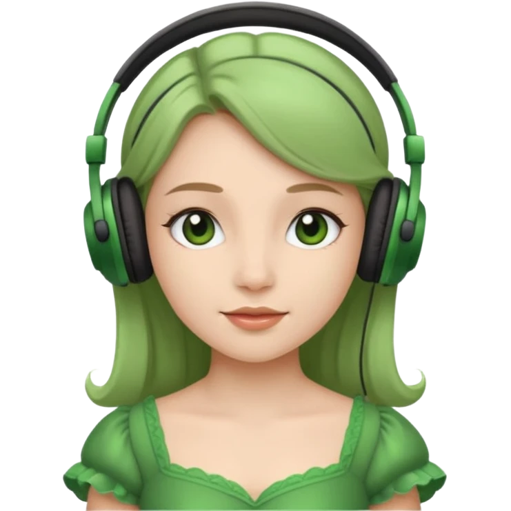 princess with headphones green dress emoji
