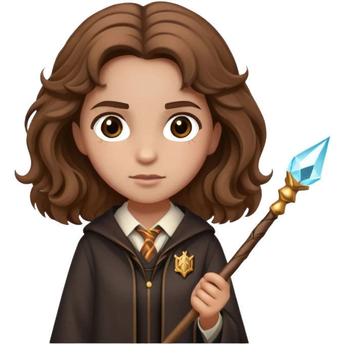 Hermione Granger from Harry Potter with bushy brown hair and wand emoji