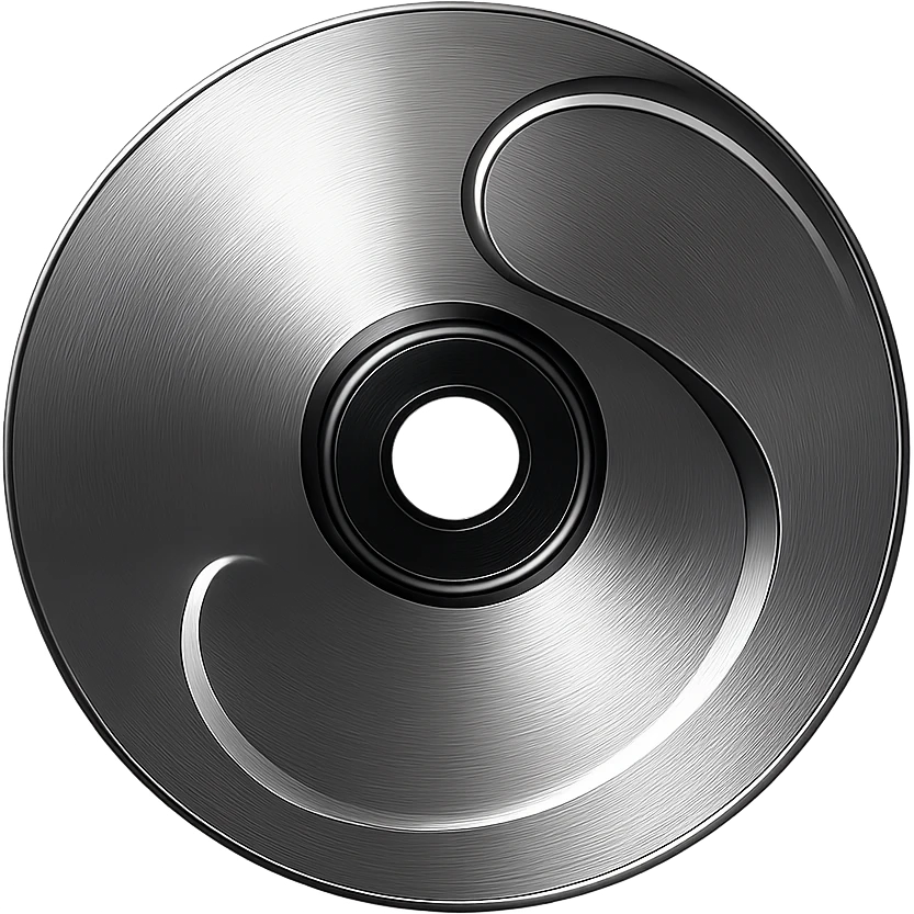 A minimalist CD disc with abstract pattern, glowing effect, violet color emoji