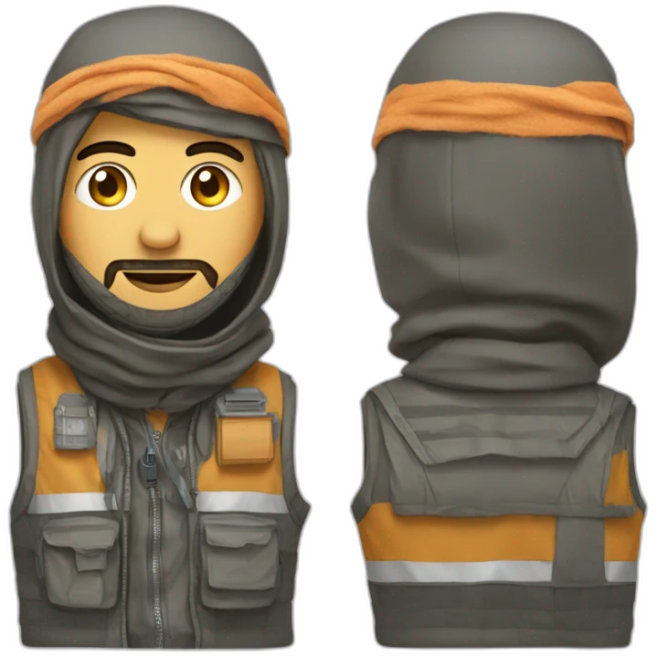 man with keffiyeh wearing bulky vest with electrical wires emoji