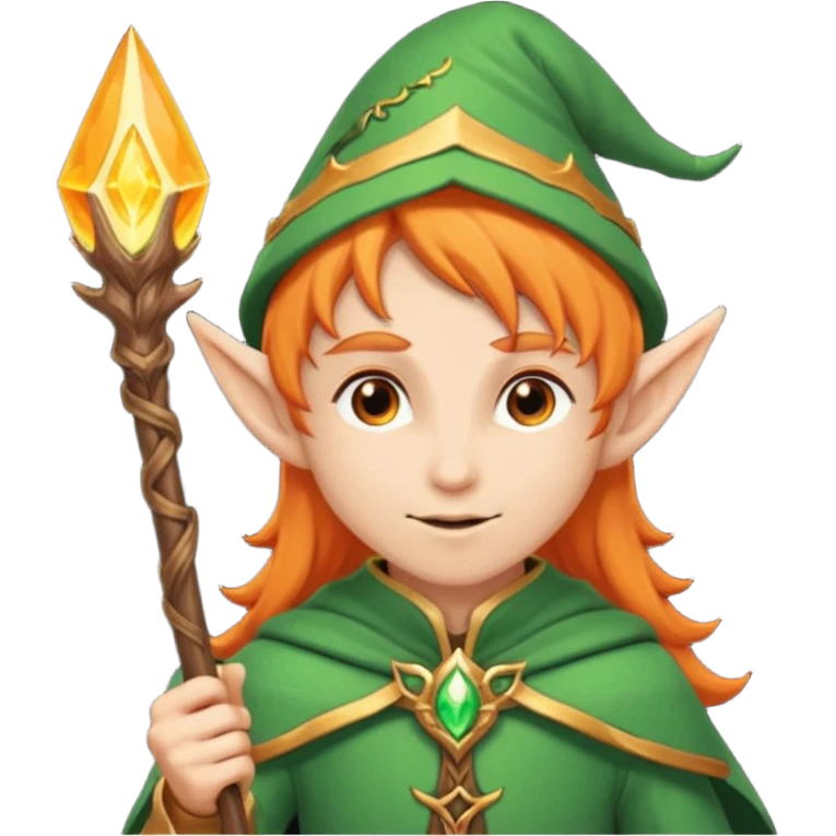 Orange Haired Elf, Mage elf with glowing orange staff emoji