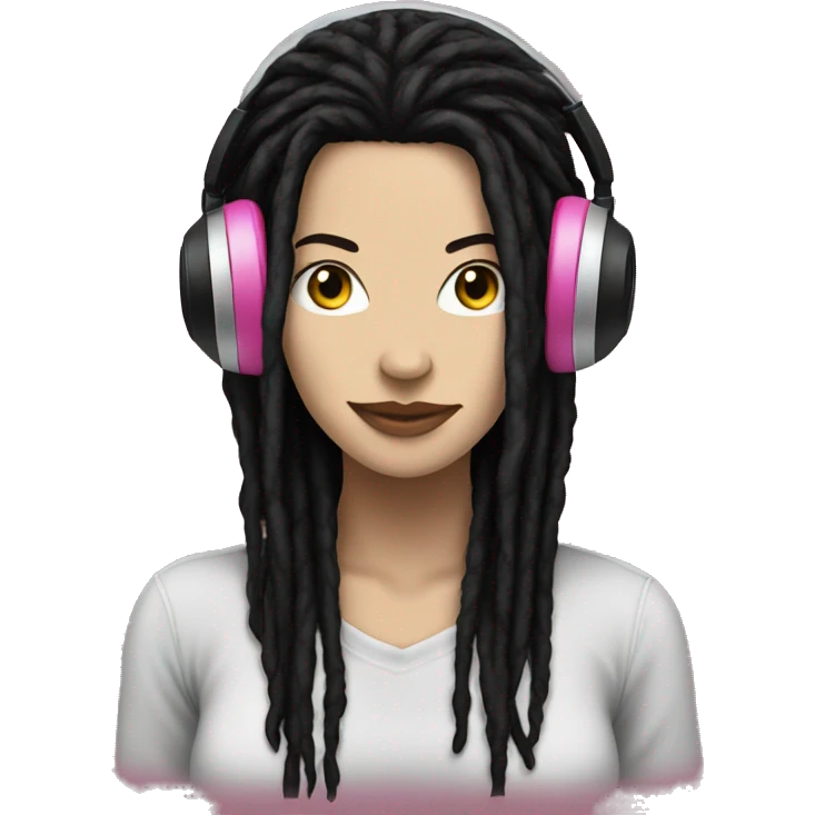 White woman with black dreadlocks and pink headphones, punk, grunge  emoji