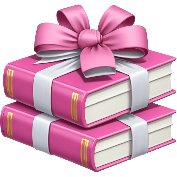 Pink Books stacked up and tied together by a white bow emoji