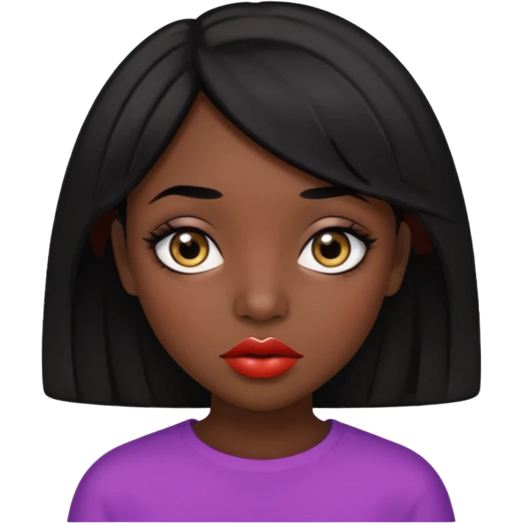 Dark skin gurl with black hair, big lips m, dark brown eye, octagon face shape and chinky eyes  emoji
