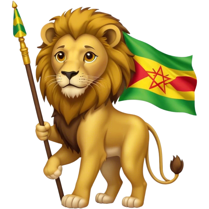 Lion carrying flag of ethiopia  emoji