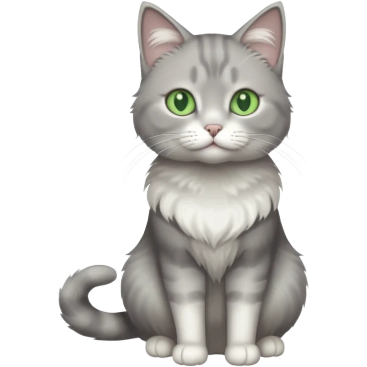 full body view of beautiful female grey cat with green eyes, white paws and white chest emoji