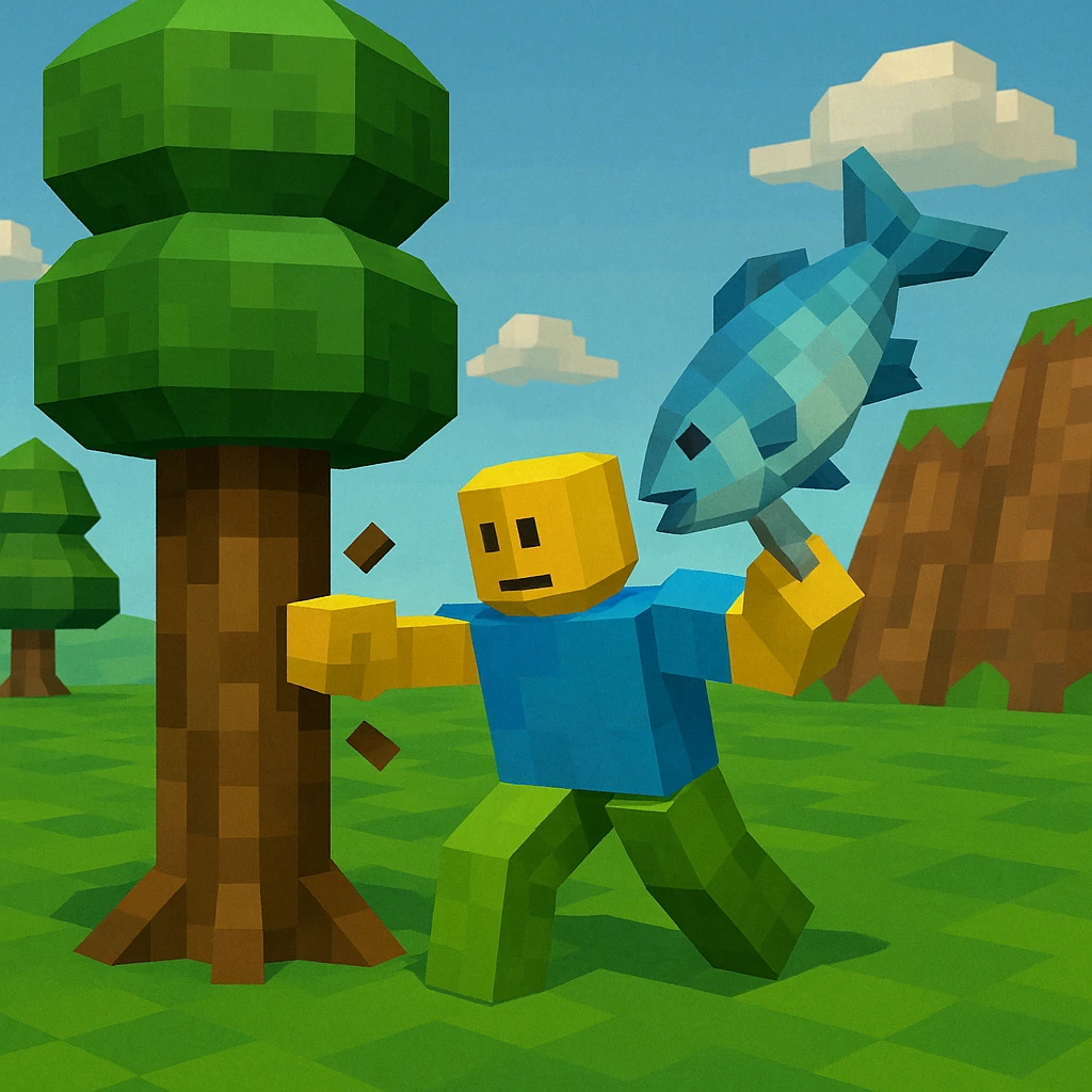 Noob punching a tree… with a fish
 emoji