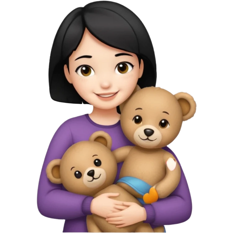make an emoji a girl with short black hair hugging teddy bear and smile happiest emoji