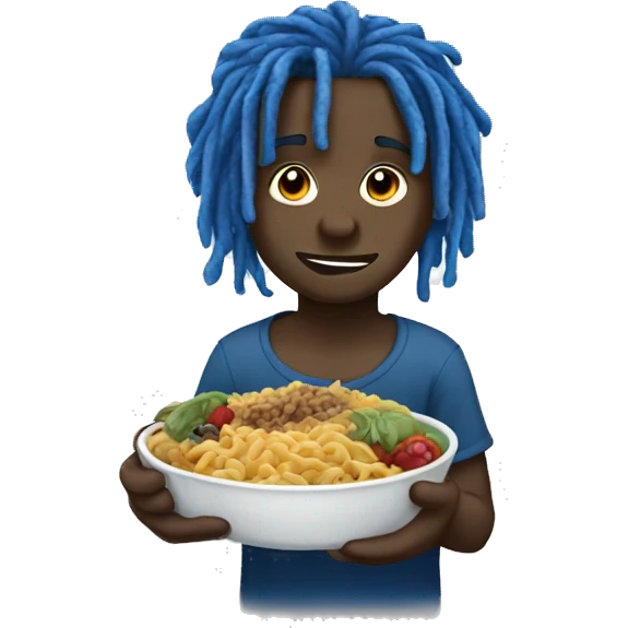 black boy with blue dreadlocs eating emoji