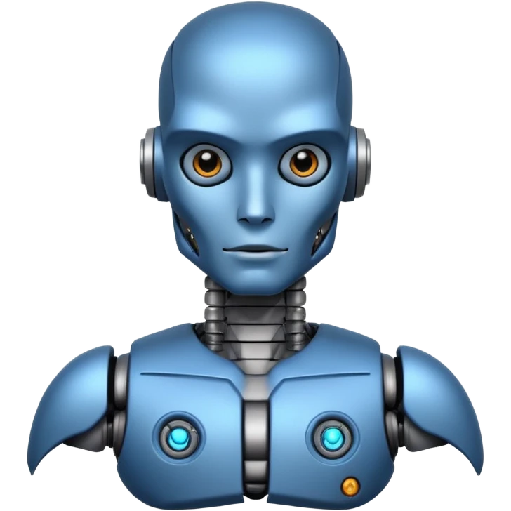 blue Tatooed robot, big many tatooes on chest, neck and face emoji