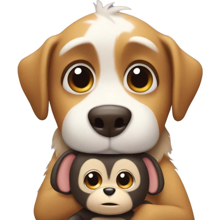 A dog with pookie huging a cute monkey  emoji