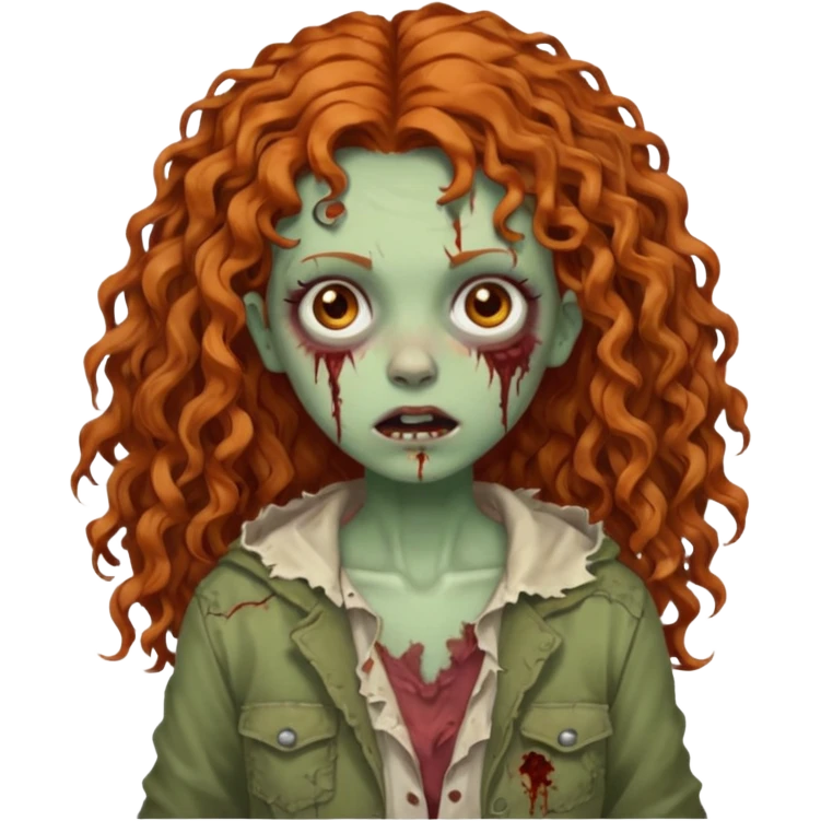Ginger curly long hair zombie girl with Brown eyes  emoji