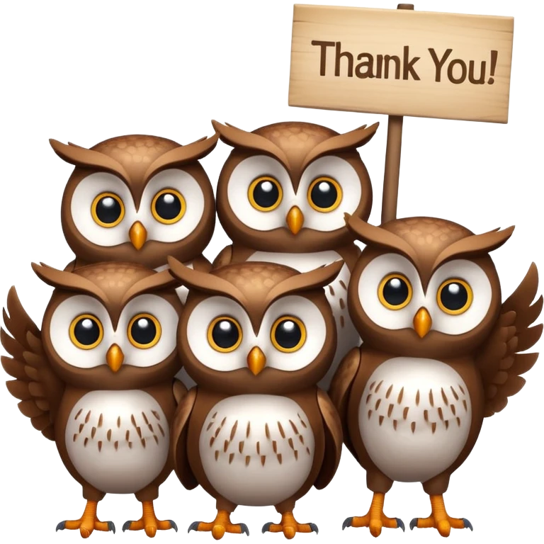 Every different color owl holding a sign that says thank you! emoji