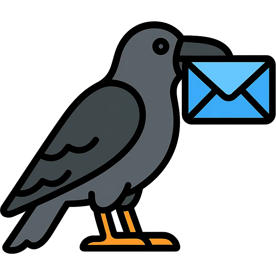 raven holding a letter in its beak colored icon emoji