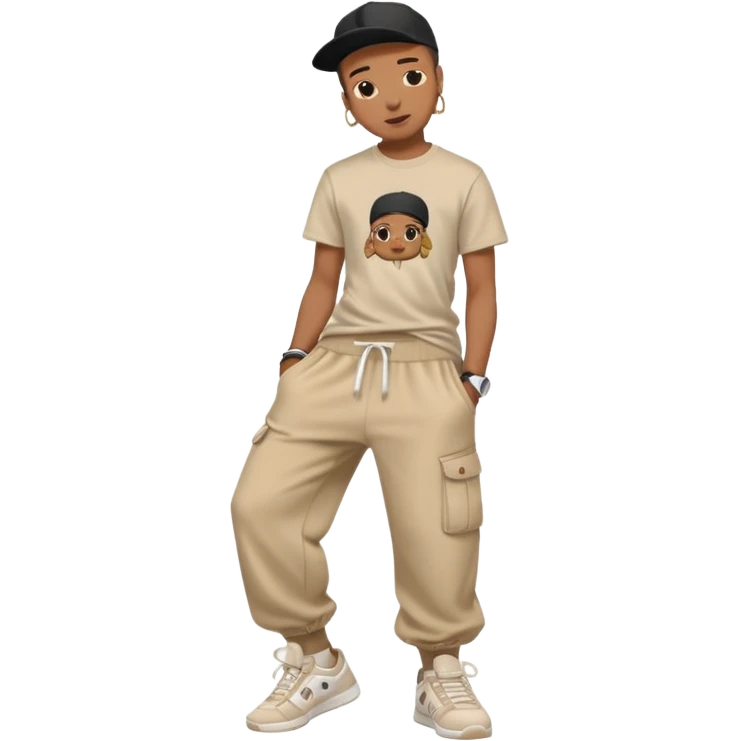 Hiphop dancer, with cute big pants, sneakers, and t-shirt. emoji
