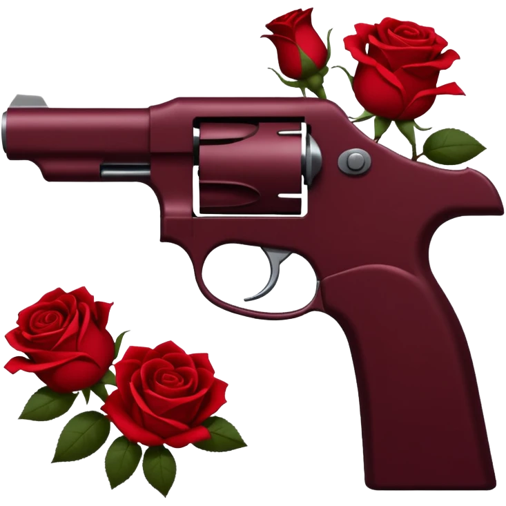 a pistol silhouette in deep wine red (#7A0F1E) with roses wrapped around it emoji