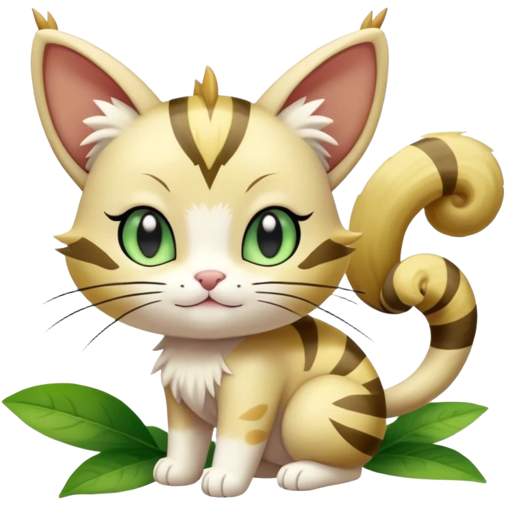Shiny Cute Adorable Meowth-Delcatty-Bayleaf-Hybrid-Creature with pattern-markings emoji