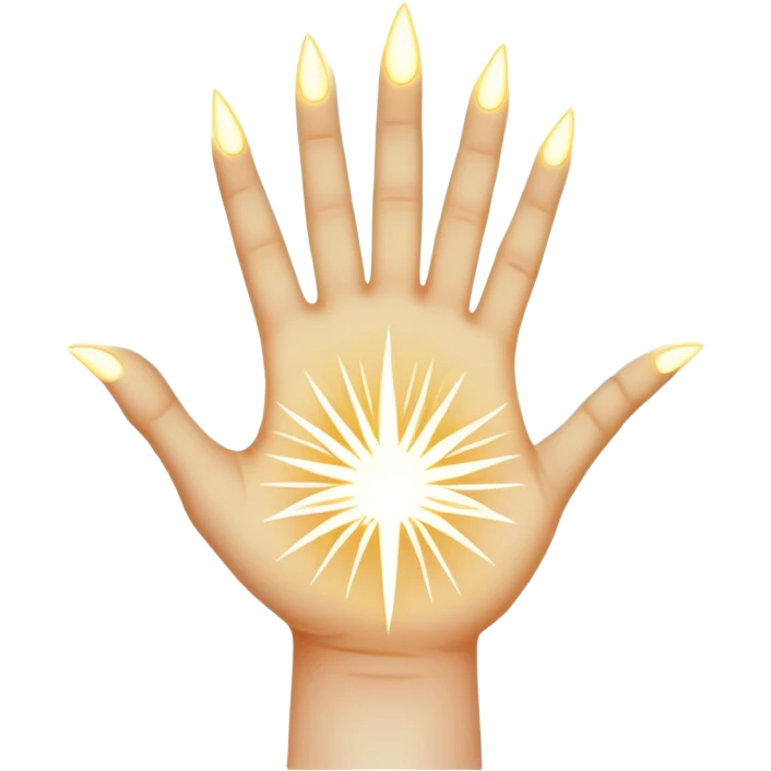 ethereal glowing hand with intricate symbolic palm lines, radiating mystical energy emoji