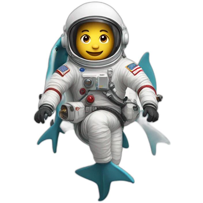 Astronaut with helmet closed riding a shark emoji