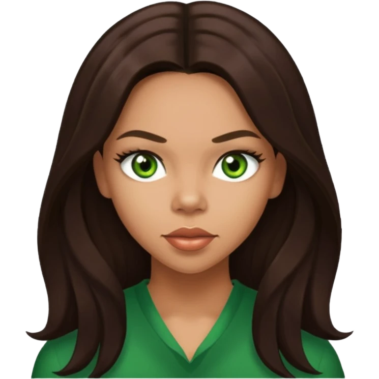 Kiely Williams with long dark brown hair, green eyes  emoji