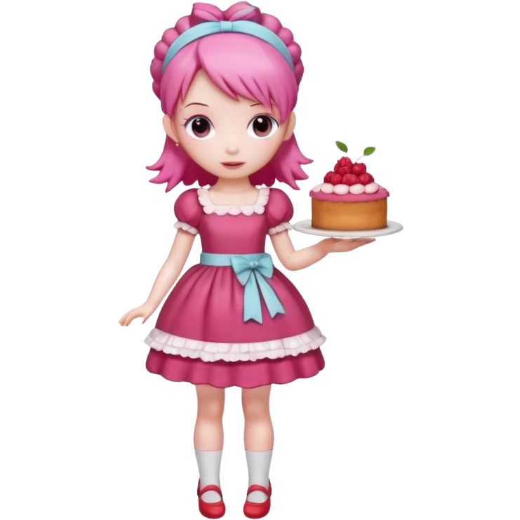 Isolated detaile illustration of the most modern raspberry torte doll figurine full body with pink hair and a hairband emoji