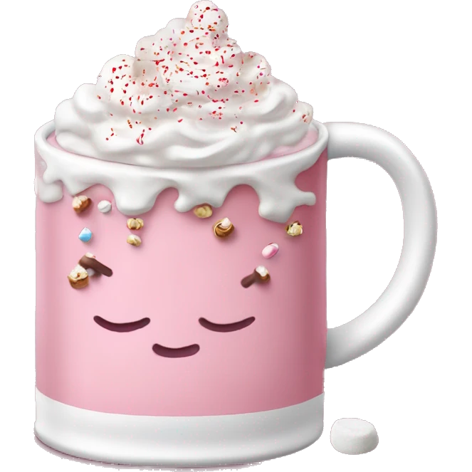 Pink vibe - Christmas decorated mug of hot cocoa with marshmallows and candycane sprinkles and whipped cream. Only mug - no saucer or items outside of mug emoji