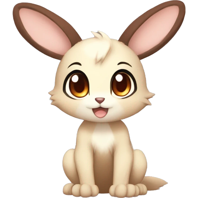 Cute, Chibi, Kemono-style, Anthro, Fur-Sona, Dark-Brown, Normal-type-Ground-type Tan-Rabbit-Fakémon with Dark-Red eyes, beige belly, beige paws, beige feet, beige freckles, full body emoji