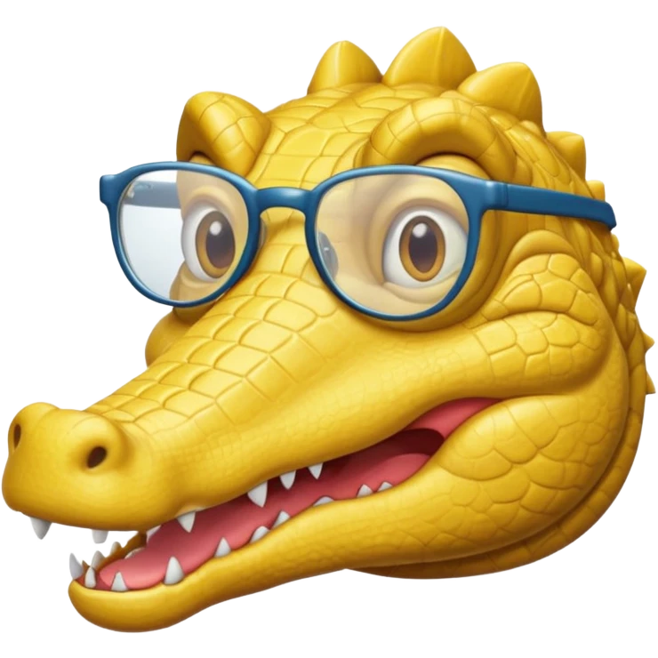 Cocodrilo feliz con boca cerrada mirando de frente que tengan lentes y sea color amarillo con fondo blanco emoji