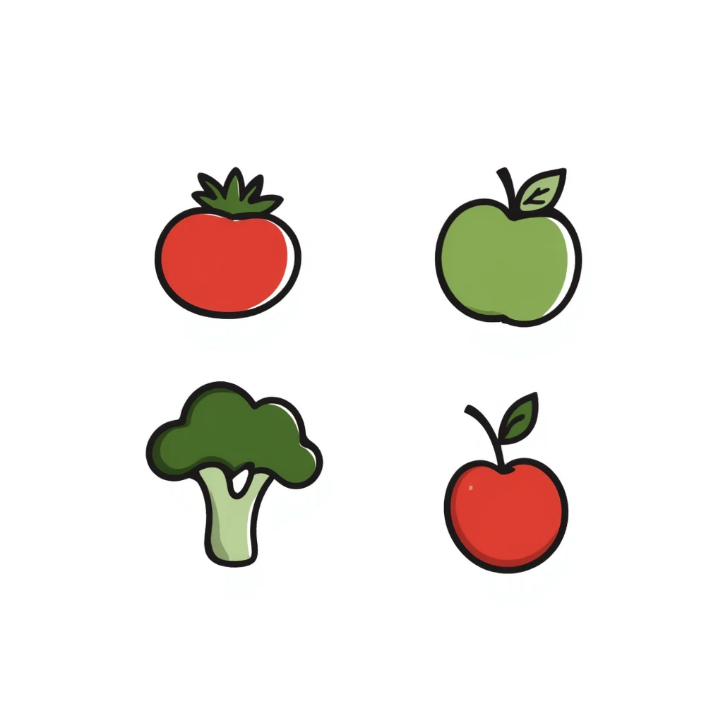 hand drawn doodle of a variety of organic products emoji