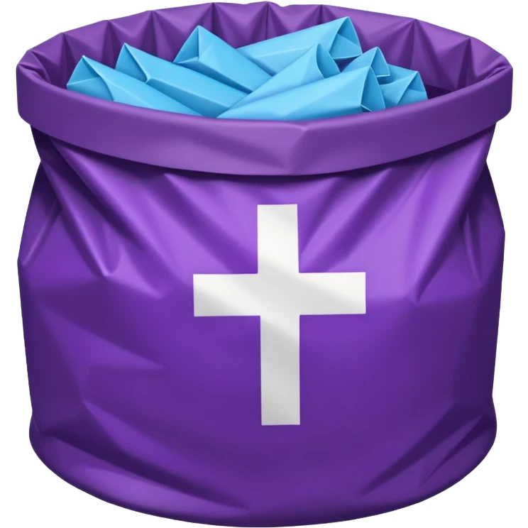 purple trash bag with white Swiss cross, octagonal sticker shape, no text emoji