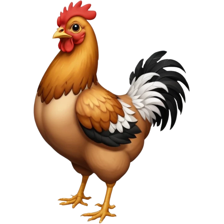 chicken with body covered every feathers is a mix of black and white color, full body   emoji
