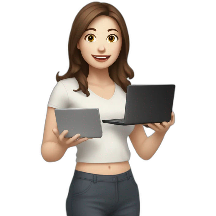 woman with brown hair and pale skin juggling with coffee cups and mini laptops emoji