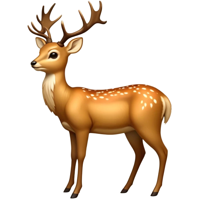 cinematic-[deer]-realistic-full-body-standing on all fours-emoji,-tail-tucked-close,-head-tilted-dramatically,-sleek-[fawn]-fur,-simplified-yet-realistic-focused-features,-highly-detailed,-glowing-with-an-almost-sarcastic-glow big antlers emoji