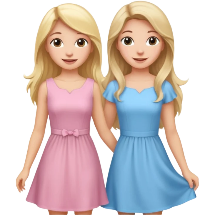 happy blonde girl in light blue dress and long haired brunette girl in light pink dress emoji