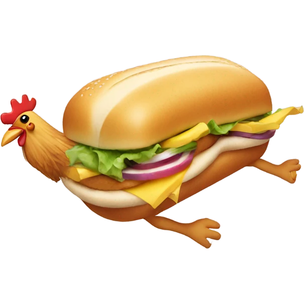 A chicken sandwich dancing on a pool noodle  emoji