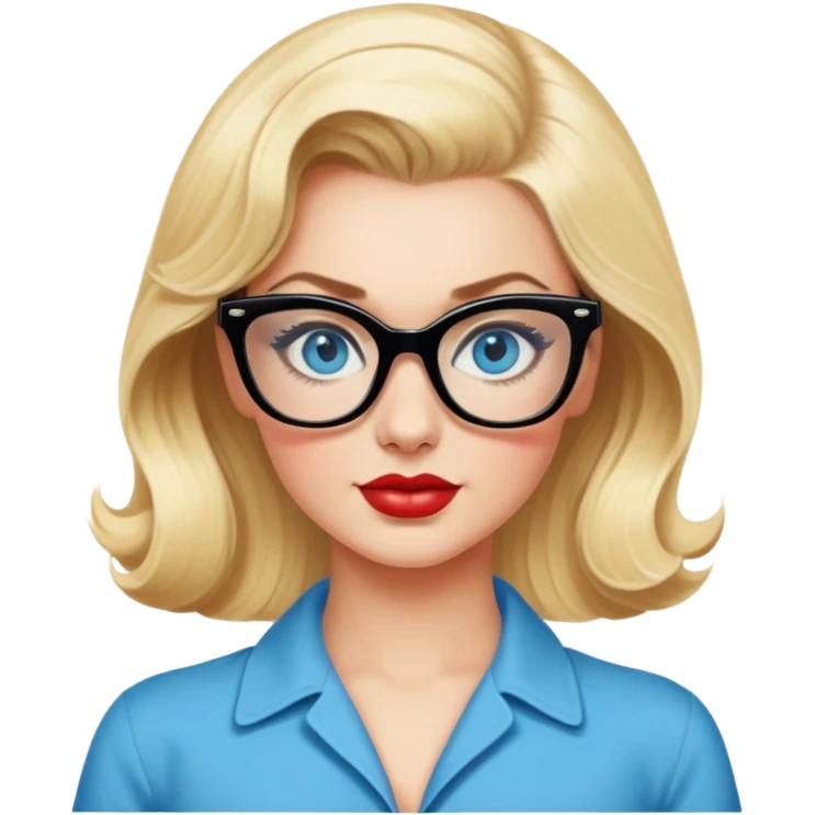 50's pin up,  blonde, black glasses and blue eyes full figure emoji