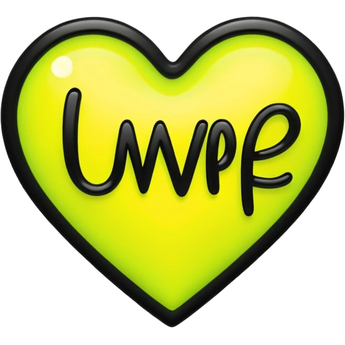 A neon yellow heart with black brushes inside the heart and The text UVP inside the heart emoji