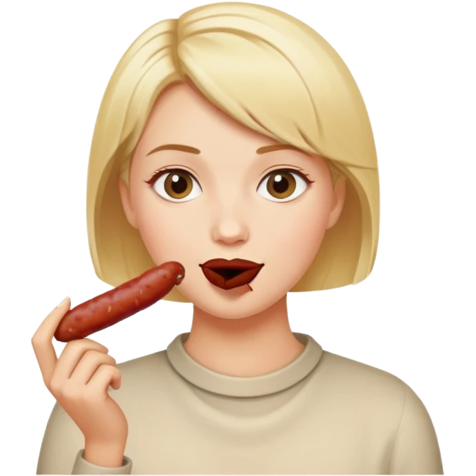 Elegant short haired blonde woman eating dried sausage emoji