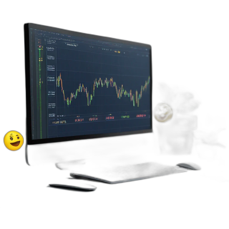Trading chart on computer with bid money around it emoji