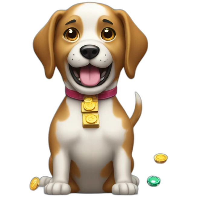 A dog playing a slot machine winning emoji