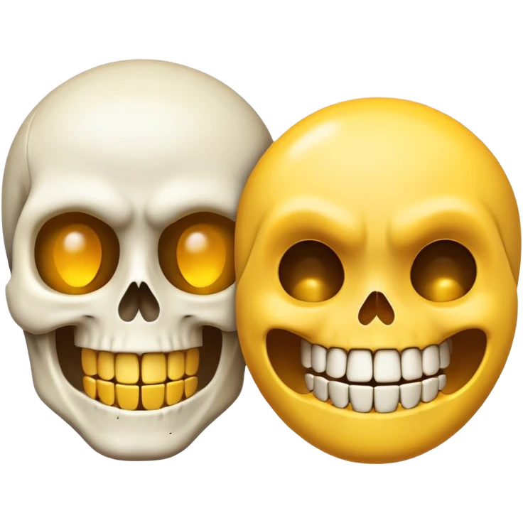 An Emoji split in half, one side is yellow and smiling, the other is an angry skeleton emoji